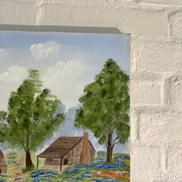 Vintage Farmhouse Landscape Painting | Hand-Painted Countryside Scene - Picture 5 of 10